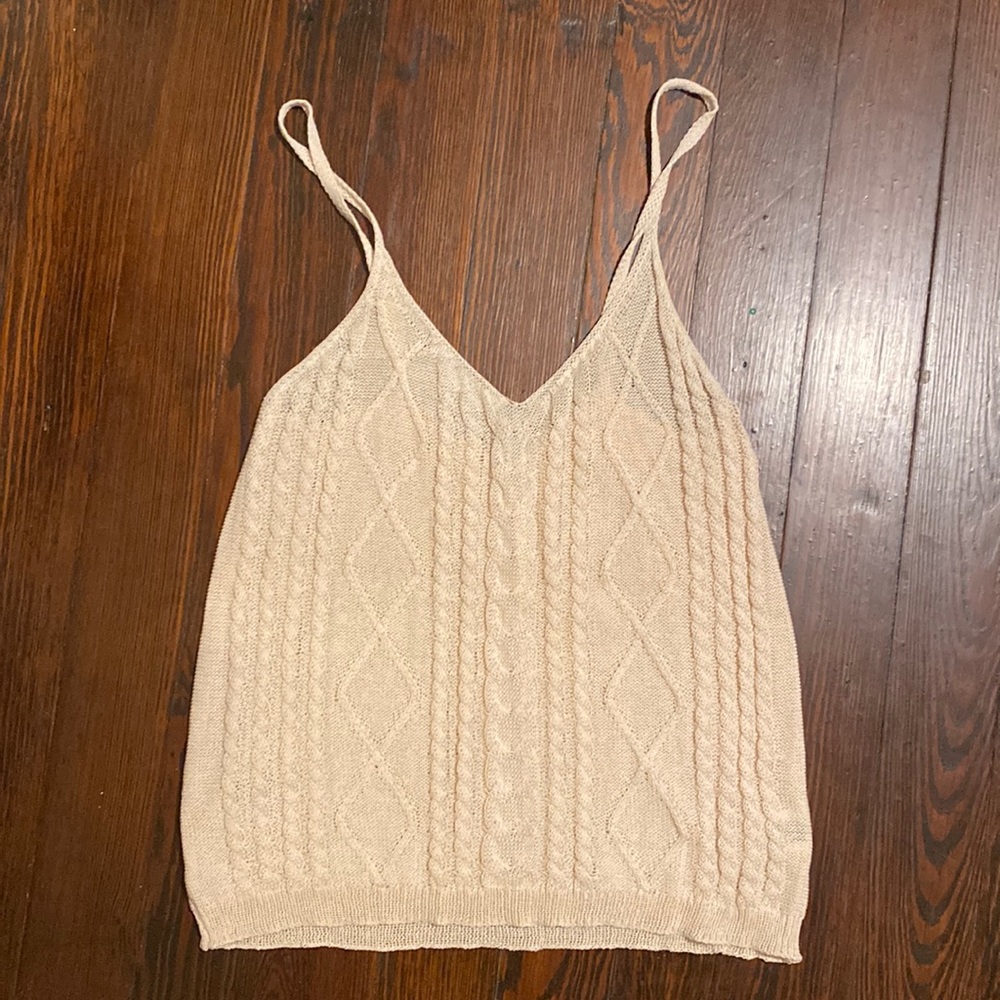 Cable Knit Cream Spaghetti Strap Tank Top